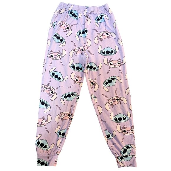 Disney Stitch Kids Pajama Set 6-7 Yrs Purple Cartoon Pattern Long Sleeve Top & P - Picture 6 of 8